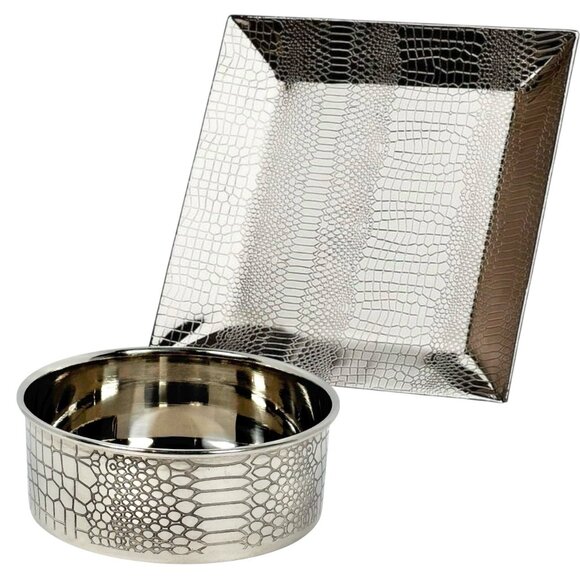 NWT GODINGER Square Silver Tray Wine Caddy Bottle Holder Snake Pattern Dining - Picture 1 of 14